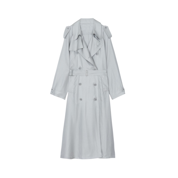 The Frankie Shop Veyron Silk Trench - Grey - Oversized Minimalist Coats in Grey - Shop at Luxury Shoes 