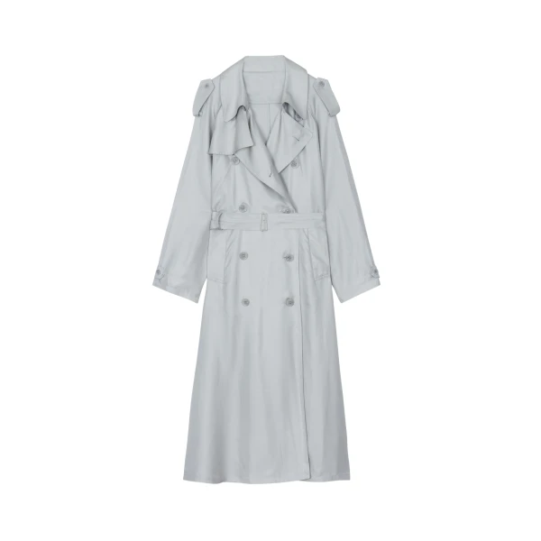 The Frankie Shop Veyron Silk Trench - Grey - Oversized Minimalist Coats in Grey - Shop at Luxury Shoes 