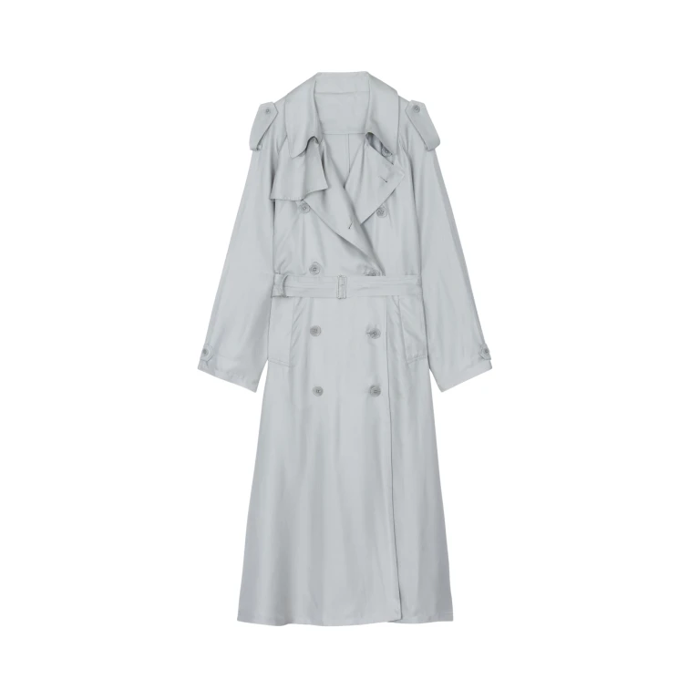The Frankie Shop Veyron Silk Trench - Grey - Oversized Minimalist Coats in Grey - Shop at Luxury Shoes 