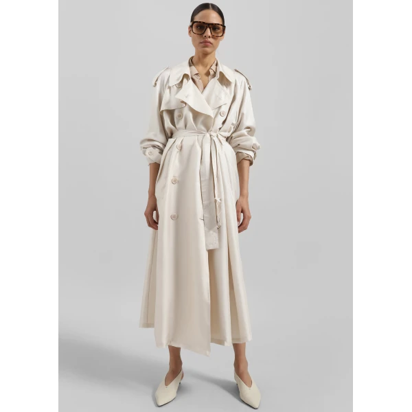 The Frankie Shop Veyron Silk Trench - Ivory - Oversized Minimalist Coats in Ivory - Shop at Luxury Shoes 