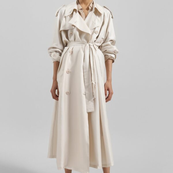 The Frankie Shop Veyron Silk Trench – Ivory Coat, view 2