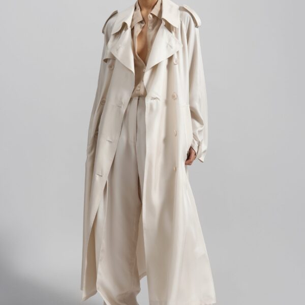 The Frankie Shop Veyron Silk Trench – Ivory Coat, view 3