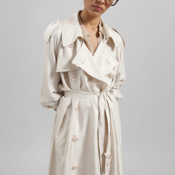 The Frankie Shop Veyron Silk Trench – Ivory Coat, view 4