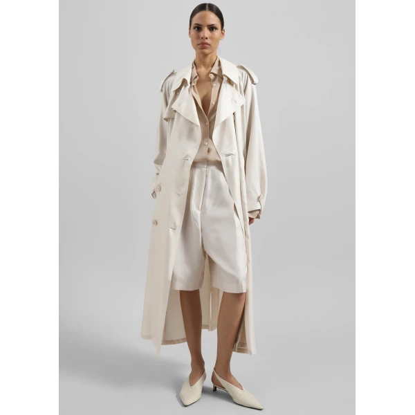 The Frankie Shop Veyron Silk Trench - Ivory - Oversized Minimalist Coats in Ivory - Shop at Luxury Shoes 