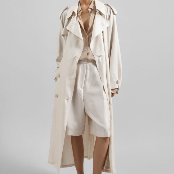 The Frankie Shop Veyron Silk Trench – Ivory Coat, view 5