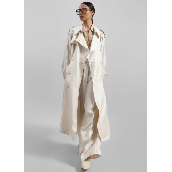 The Frankie Shop Veyron Silk Trench - Ivory - Oversized Minimalist Coats in Ivory - Shop at Luxury Shoes 