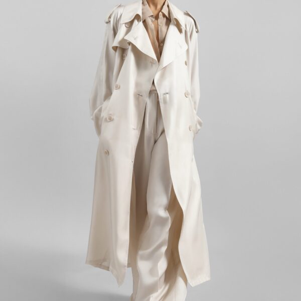 The Frankie Shop Veyron Silk Trench – Ivory Coat, view 6