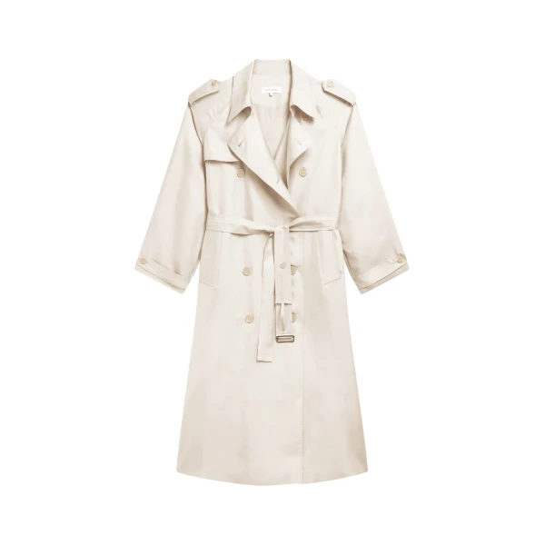 The Frankie Shop Veyron Silk Trench - Ivory - Oversized Minimalist Coats in Ivory - Shop at Luxury Shoes 