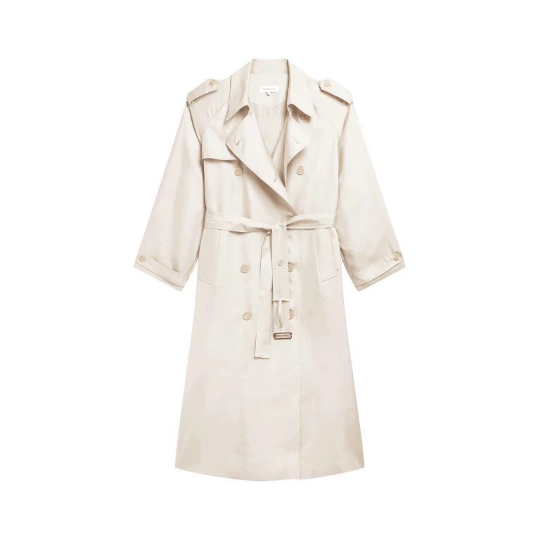 The Frankie Shop Veyron Silk Trench - Ivory - Oversized Minimalist Coats in Ivory - Shop at Luxury Shoes 