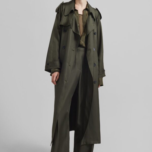 The Frankie Shop Veyron Silk Trench – Khaki Coat, view 2