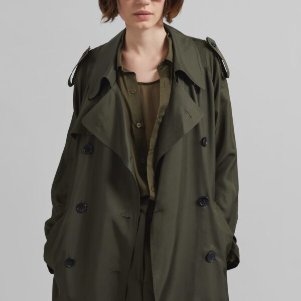 The Frankie Shop Veyron Silk Trench – Khaki Coat, view 3