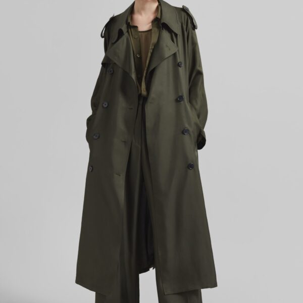The Frankie Shop Veyron Silk Trench – Khaki Coat, view 5