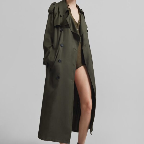 The Frankie Shop Veyron Silk Trench – Khaki Coat, view 6