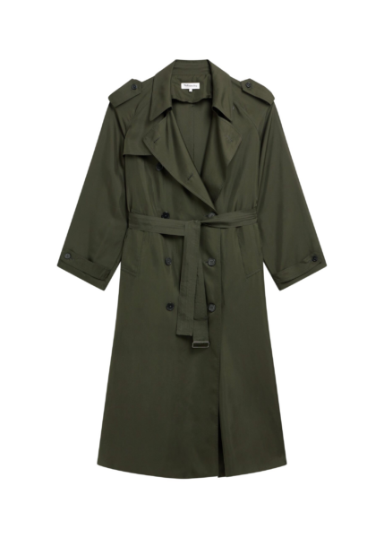 The Frankie Shop Veyron Silk Trench - Khaki - Oversized Minimalist Coats in Green - Shop at Luxury Shoes 