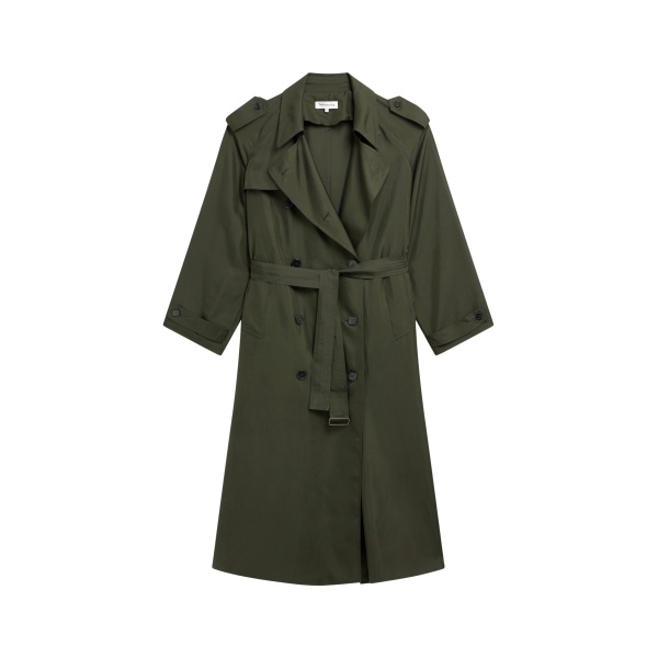 The Frankie Shop Veyron Silk Trench - Khaki - Oversized Minimalist Coats in Green - Shop at Luxury Shoes 