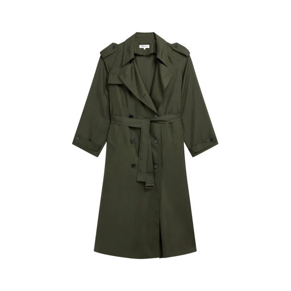 The Frankie Shop Veyron Silk Trench - Khaki - Oversized Minimalist Coats in Green - Shop at Luxury Shoes 