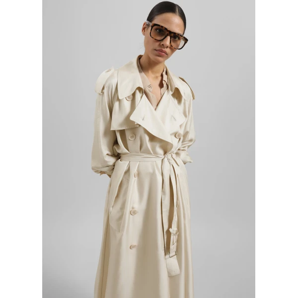 The Frankie Shop Veyron Silk Trench - Light Beige - Oversized Minimalist Coats in Beige - Shop at Luxury Shoes 
