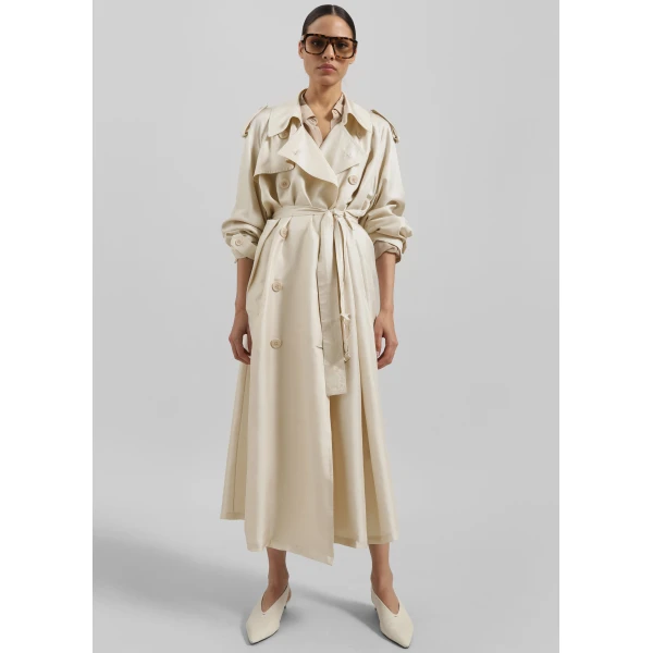 The Frankie Shop Veyron Silk Trench - Light Beige - Oversized Minimalist Coats in Beige - Shop at Luxury Shoes 