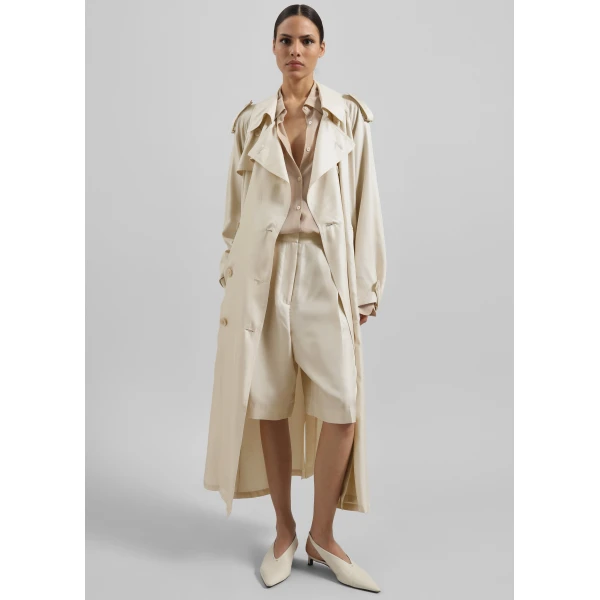 The Frankie Shop Veyron Silk Trench - Light Beige - Oversized Minimalist Coats in Beige - Shop at Luxury Shoes 