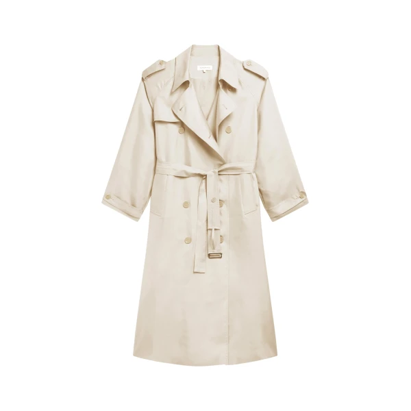 The Frankie Shop Veyron Silk Trench - Light Beige - Oversized Minimalist Coats in Beige - Shop at Luxury Shoes 