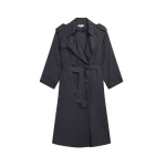 The Frankie Shop Veyron Silk Trench - Storm Grey - Oversized Minimalist Coats in Grey - Shop at Luxury Shoes 
