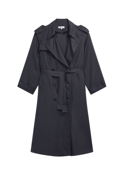 The Frankie Shop Veyron Silk Trench - Storm Grey - Oversized Minimalist Coats in Grey - Shop at Luxury Shoes 