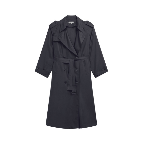 The Frankie Shop Veyron Silk Trench - Storm Grey - Oversized Minimalist Coats in Grey - Shop at Luxury Shoes 