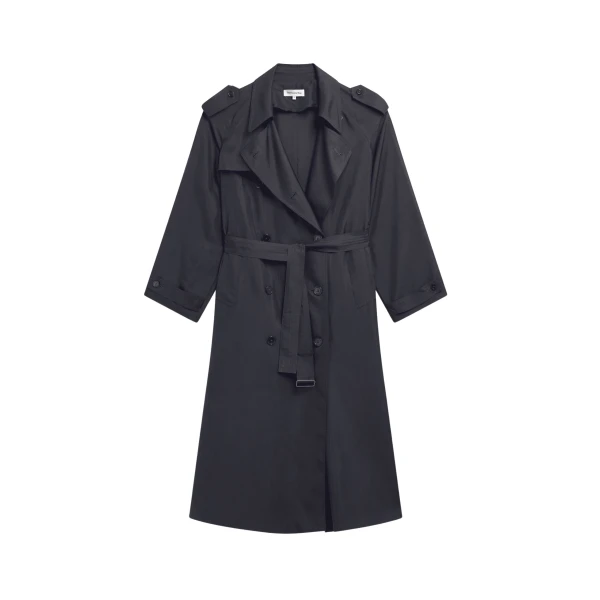 The Frankie Shop Veyron Silk Trench - Storm Grey - Oversized Minimalist Coats in Grey - Shop at Luxury Shoes 