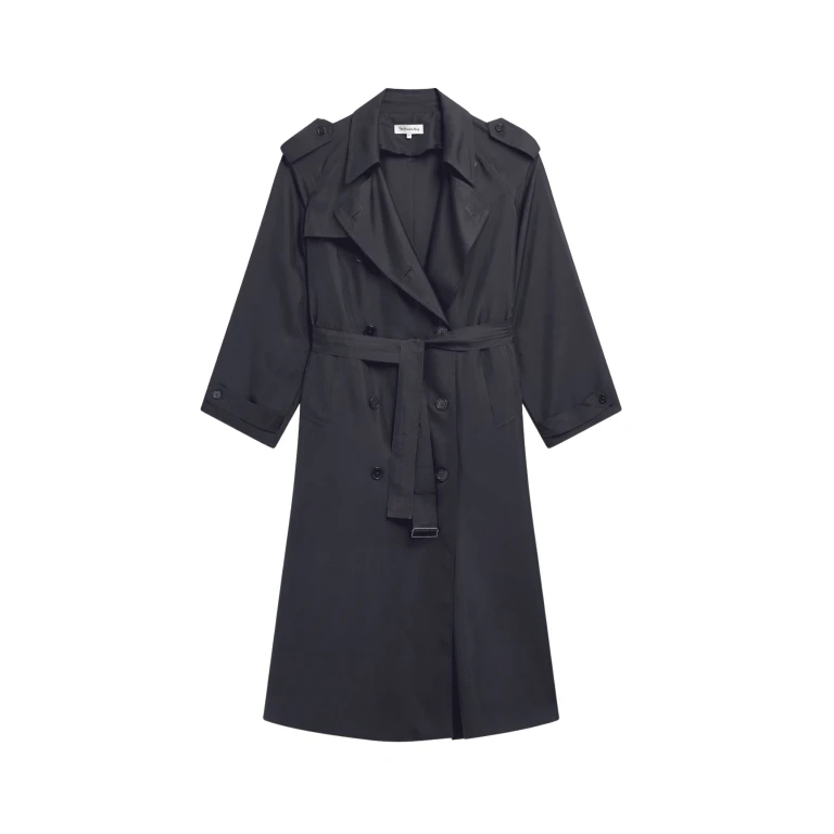The Frankie Shop Veyron Silk Trench - Storm Grey - Oversized Minimalist Coats in Grey - Shop at Luxury Shoes 
