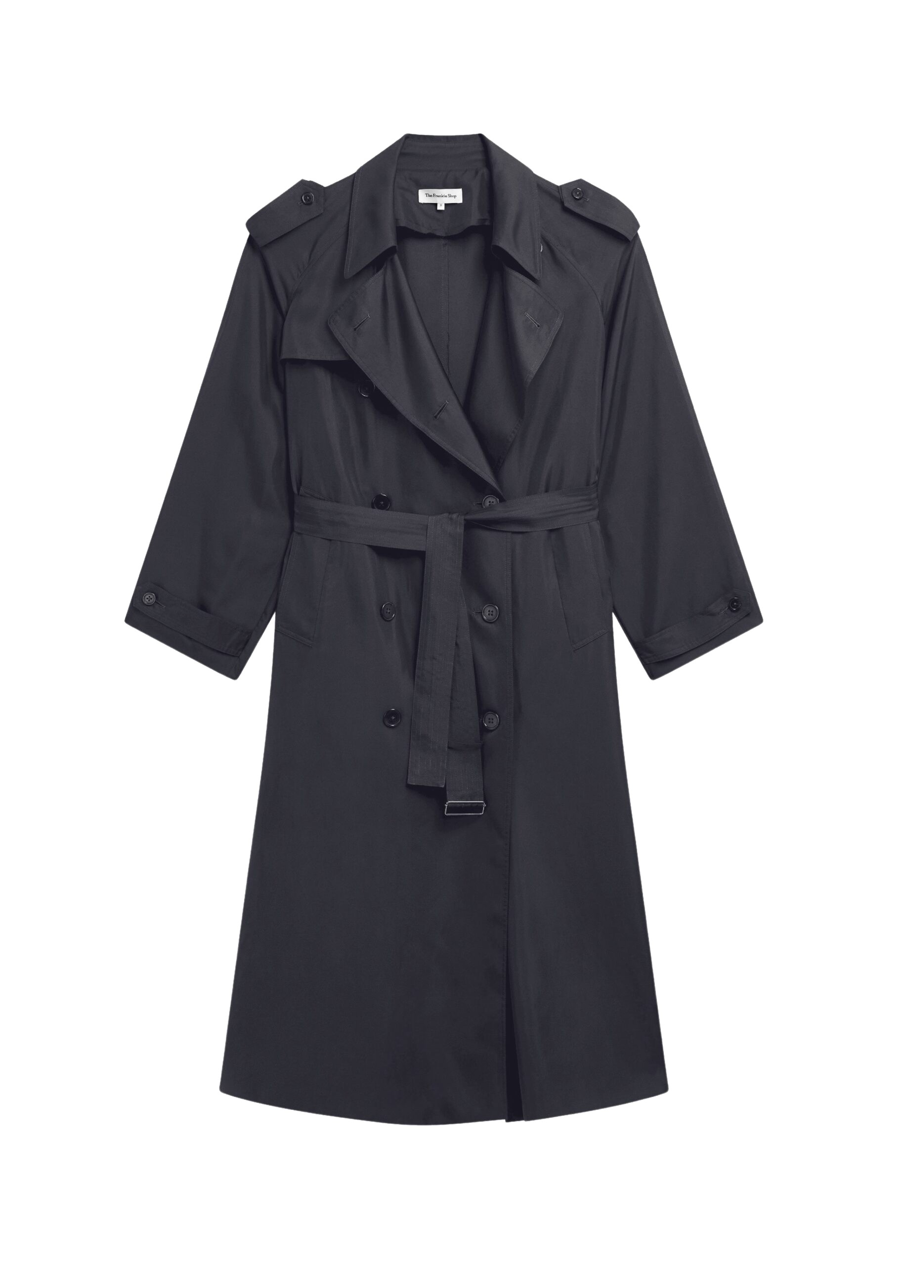 The Frankie Shop Veyron Silk Trench – Storm Grey Coat