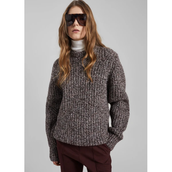 The Frankie Shop Vezia Chunky Knit Sweater – Brown Melange, view 2