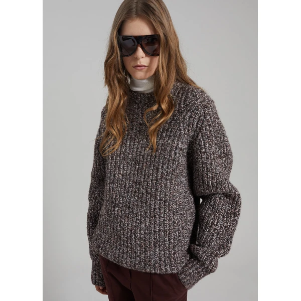 The Frankie Shop Vezia Chunky Knit Sweater – Brown Melange, view 5