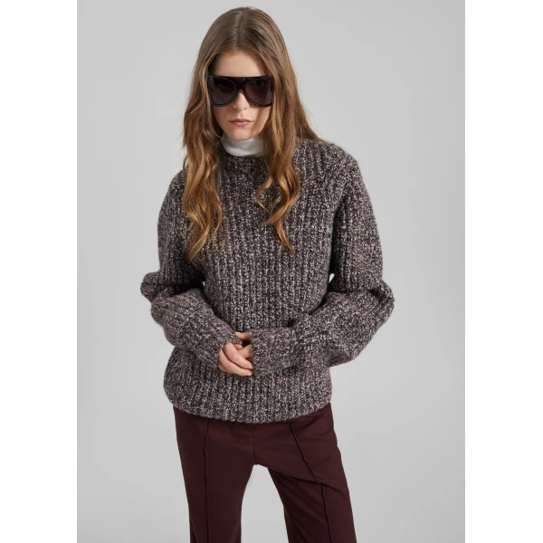The Frankie Shop Vezia Chunky Knit Sweater – Brown Melange, view 6
