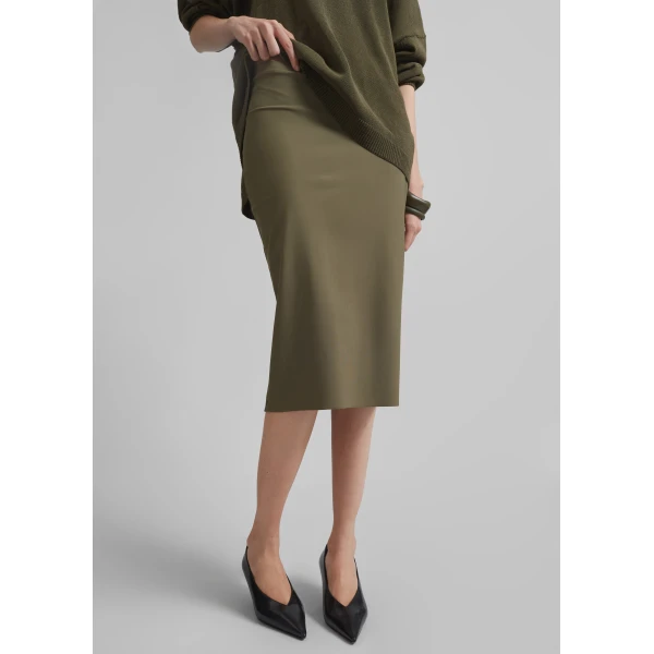 The Frankie Shop Viera Midi Skirt - Khaki - Oversized Minimalist Skirts in Green - Shop at Luxury Shoes 