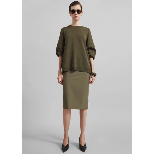 The Frankie Shop Viera Midi Skirt - Khaki - Oversized Minimalist Skirts in Green - Shop at Luxury Shoes 