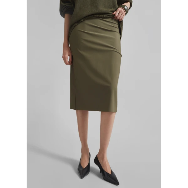 The Frankie Shop Viera Midi Skirt - Khaki - Oversized Minimalist Skirts in Green - Shop at Luxury Shoes 