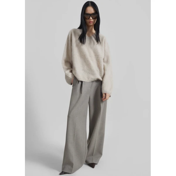 The Frankie Shop Vilhena Wool Fuzzy V-Neck Sweater – Beige, view 3