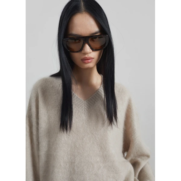 The Frankie Shop Vilhena Wool Fuzzy V-Neck Sweater – Beige, view 4