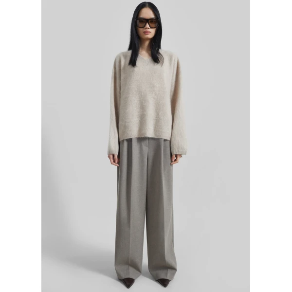 The Frankie Shop Vilhena Wool Fuzzy V-Neck Sweater – Beige, view 6