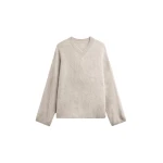 The Frankie Shop Vilhena Wool Fuzzy V-Neck Sweater – Beige
