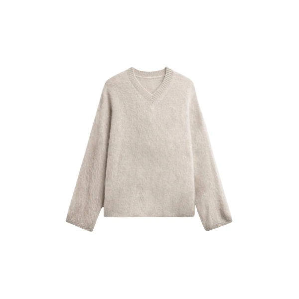 The Frankie Shop Vilhena Wool Fuzzy V-Neck Sweater – Beige
