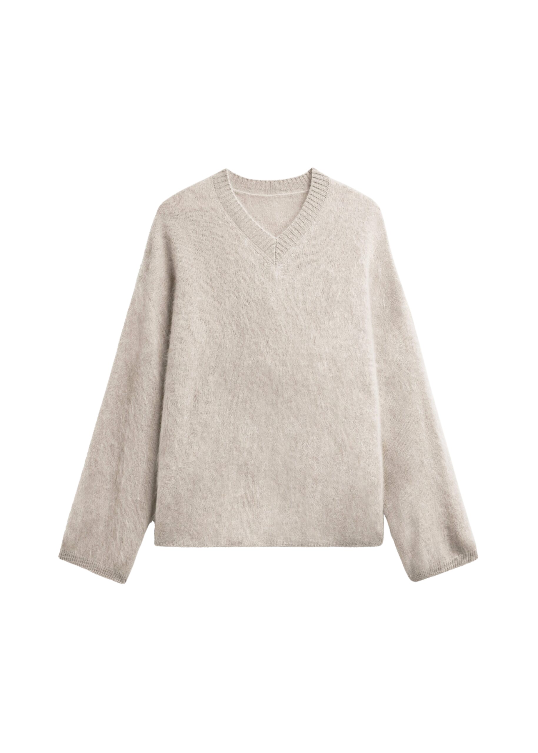 The Frankie Shop Vilhena Wool Fuzzy V-Neck Sweater – Beige