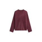 The Frankie Shop Vilhena Wool Fuzzy V-Neck Sweater - Burgundy - Oversized Minimalist Knitwear in Red - Shop at Luxury Shoes 