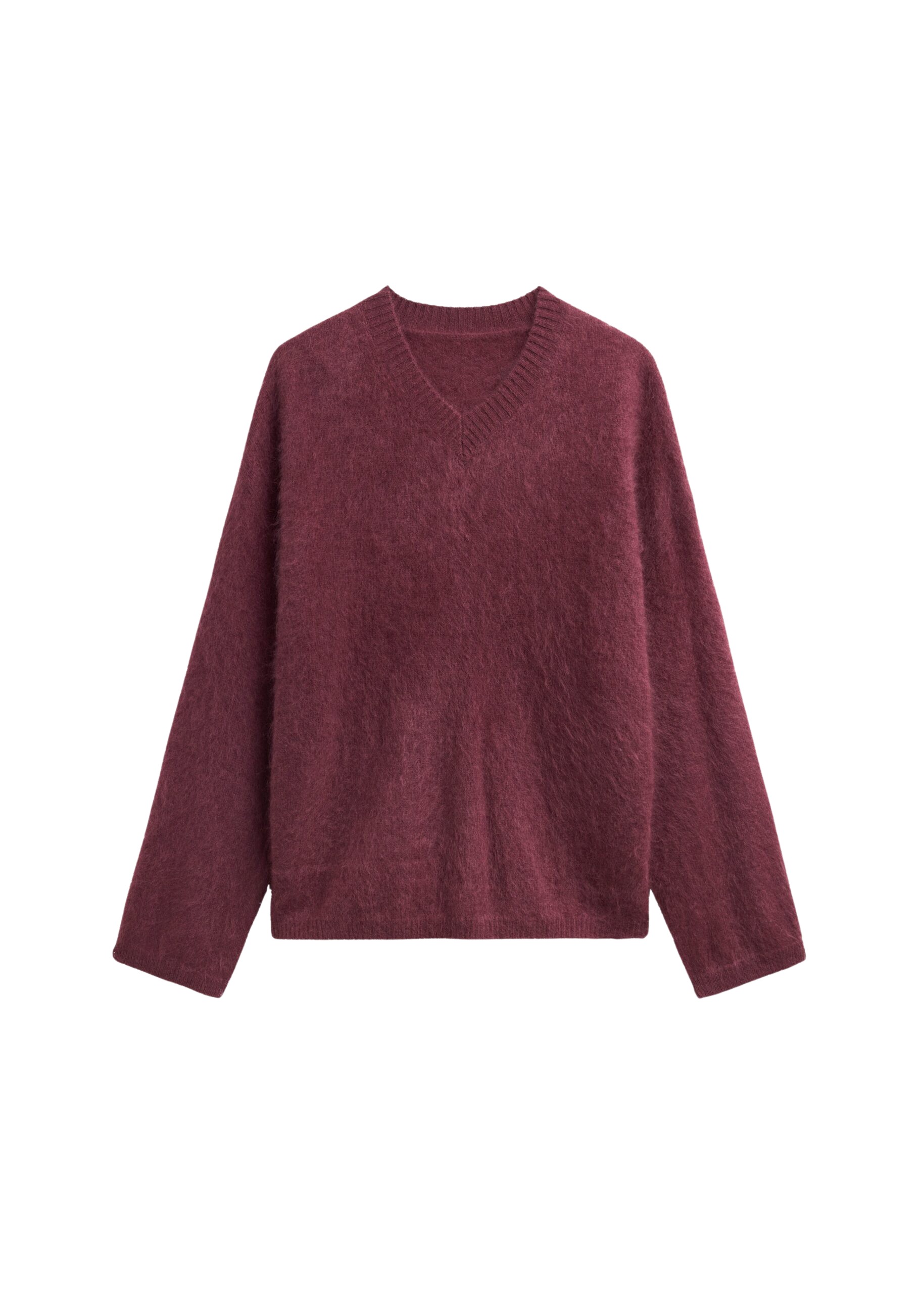 The Frankie Shop Vilhena Wool Fuzzy V-Neck Sweater – Burgundy