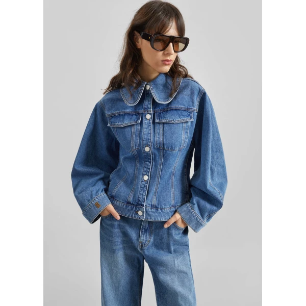 The Frankie Shop Villies Jacket - Mid Denim Blue - Oversized Minimalist Jackets in Blue - Shop at Luxury Shoes 