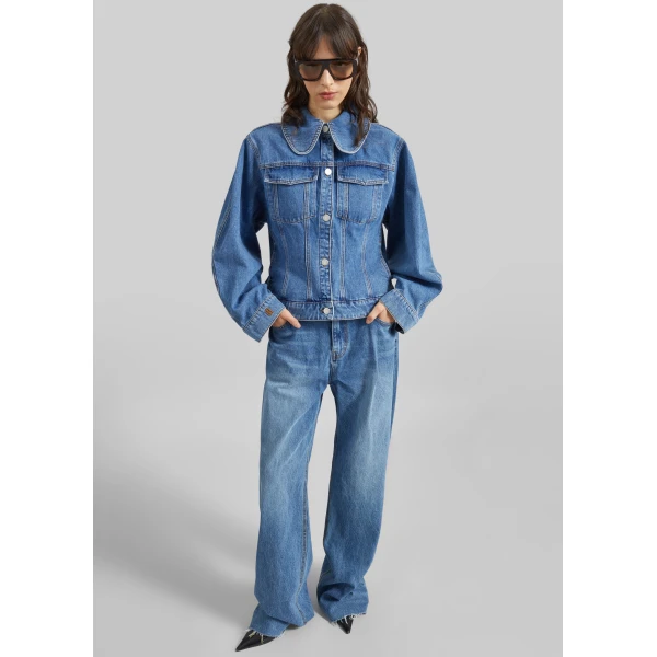 The Frankie Shop Villies Jacket - Mid Denim Blue - Oversized Minimalist Jackets in Blue - Shop at Luxury Shoes 