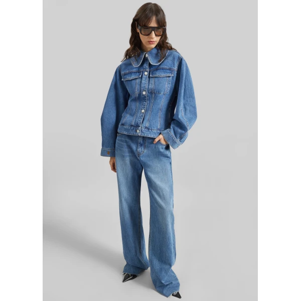 The Frankie Shop Villies Jacket - Mid Denim Blue - Oversized Minimalist Jackets in Blue - Shop at Luxury Shoes 