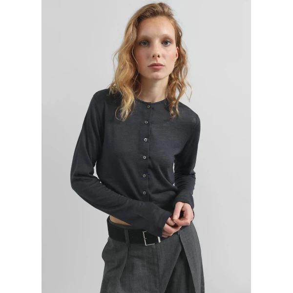 The Frankie Shop Vinni Thin Wool Cardigan - Navy - Oversized Minimalist Knitwear in Blue - Shop at Luxury Shoes 