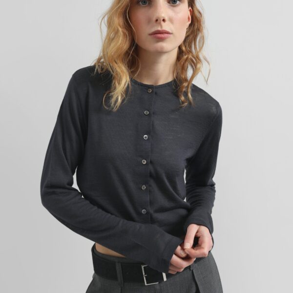 The Frankie Shop Vinni Thin Wool Cardigan – Navy, view 2