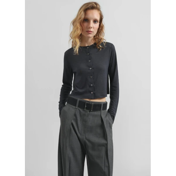 The Frankie Shop Vinni Thin Wool Cardigan - Navy - Oversized Minimalist Knitwear in Blue - Shop at Luxury Shoes 